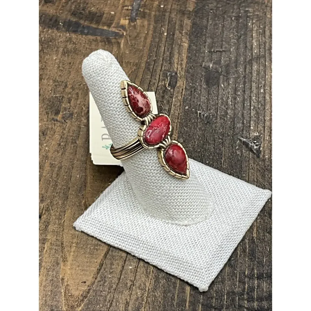 Barse Stone Trio Ring- Red Jasper- Bronze- 7.75- NWT